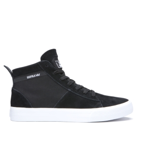 Supra Womens STACKS MID High Top Shoes Black/Black/white | US-51566